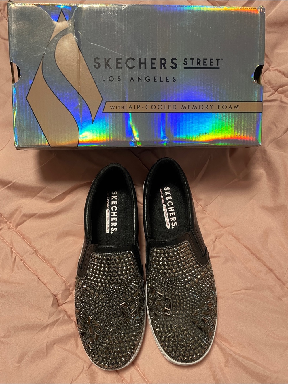 Skechers Black Slip-On Embellished Athletic Sneakers